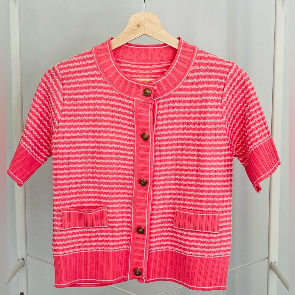 Short-Sleeve Knit Cardigan - Pink